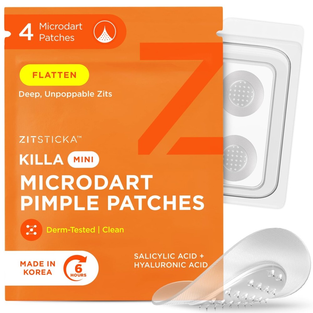 ZitSticka Killa Pimple Patches for Face - World\'s Most Potent Pimple Patch with Fast-Acting Microdarts - Starts Working within 6 Hours for Deep, Early-Stage Zits - Mini 4 Count