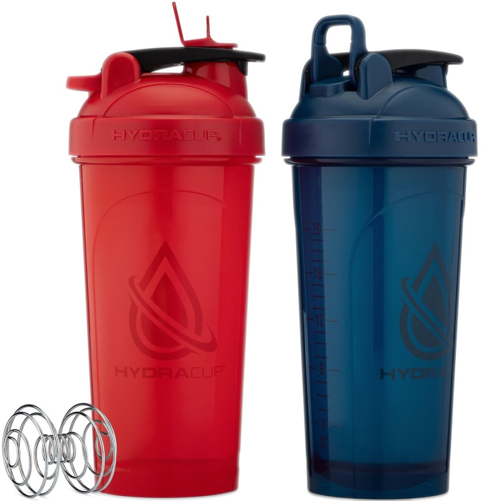 Hydra Cup ProFlow [2 Pack] 28 oz Shaker Bottles for Protein Shakes, Shaker Cups with Ball Blender Whisk, Shaker Bottle with Handle, Travel To Go, BPA Free (Red & Blue, 28oz)