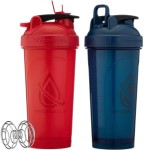 Hydra Cup ProFlow [2 Pack] 28 oz Shaker Bottles for Protein Shakes, Shaker Cups with Ball Blender Whisk, Shaker Bottle with Handle, Travel To Go, BPA Free (Red & Blue, 28oz)