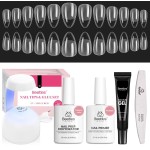 Beetles Gel Nail Kit Short Almond Gift Spree, with Dehydrator and Primer, 576Pcs Half Matte Etch-X Gel Nail Tips Solid Nail Glue Mini Lamp Acrylic Tips Easy DIY Extension Set Gift for Women