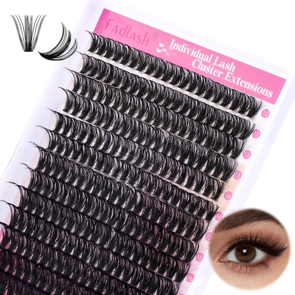 FADLASH Cluster Lashes D Curl Wispy Individual Lashes DIY Eyelash Extension Natural Look Reusable Fluffy Cluster Eyelash Extensions Self Application at Home (50D-0.07D-12-18MIX)