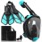 Viginsul Mask Fins Snorkeling Gear for Adults, Full Face Snorkel Mask & Adjustable Swim Fins Snorkel Set, Panoramic View Snorkel Mask Dry Top Anti-Fog Anti-Leak (Black Green, S/M mask+L/XL fins)