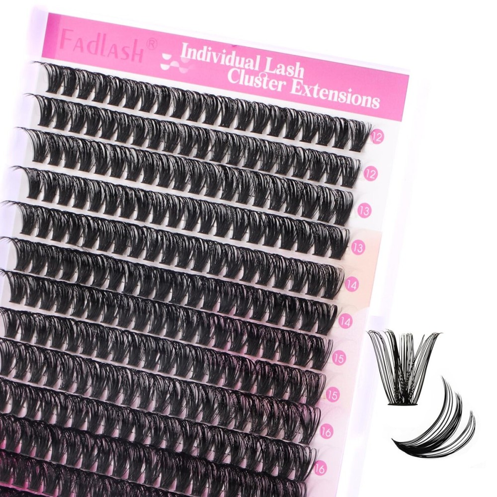 FADLASH Cluster Lashes D Curl Wispy Individual Lashes DIY Eyelash Extension Natural Look Reusable Fluffy Cluster Eyelash Extensions Self Application At Home (60D-0.07D-12-18MIX)