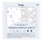 TotAha Premium Stretchy Crib Sheets (2-Pack)-Hypoallergenic, Silky Comfort, Buttery Soft, Calming Effect, All-Season Jersey-Knit Sheets, 9\'\' Extra Deep Pocket, Moon & Grey Sky