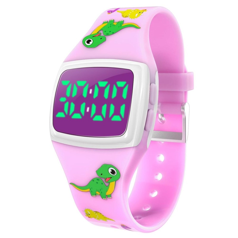 SKYROKU Potty Watch for Toddler Girls - Magnetic Charging, 5 Timing Modes, Ultra-Long Standby, Cute Dinosaur Pattern, Music & Flash Reminders, Silicone Strap, Large Dial for Easy Use (Pink-White)