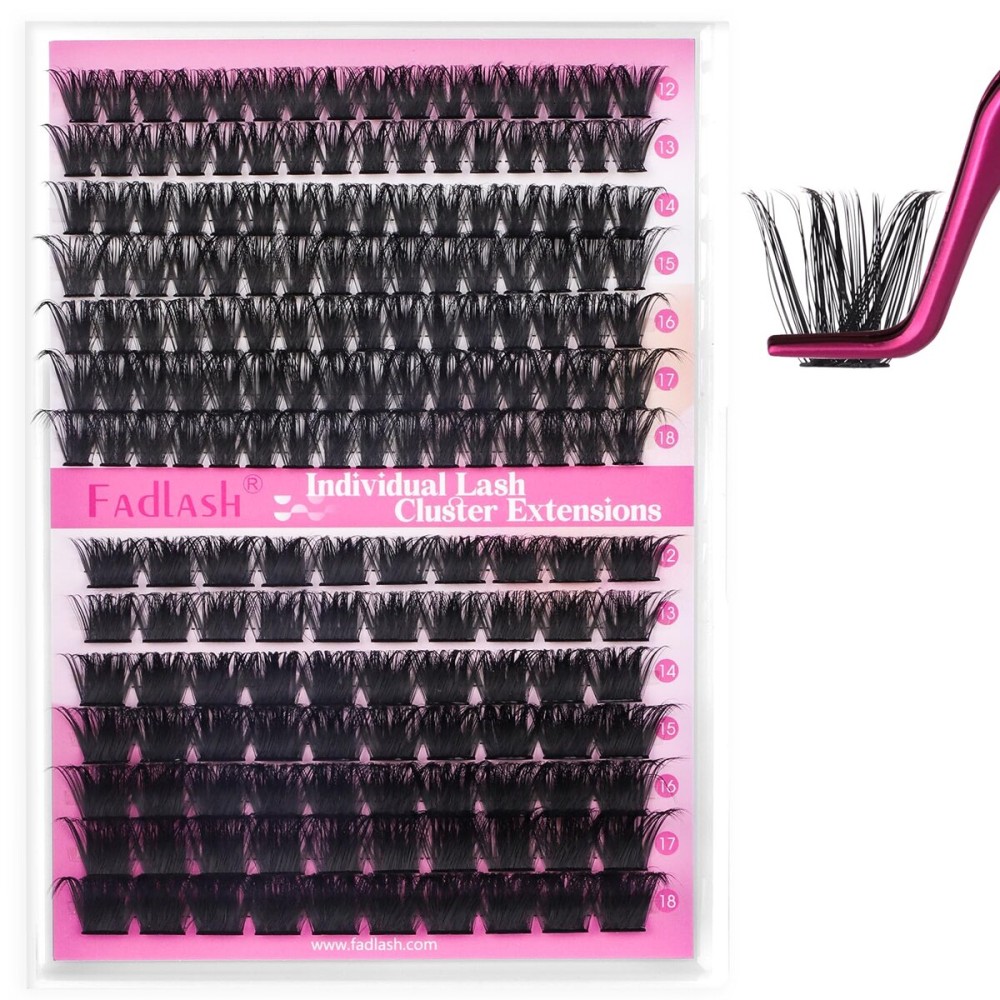 FADLASH Cluster Lashes D Curl Wispy Individual Lashes DIY Eyelash Extension Natural Look Reusable Fluffy Cluster Eyelash Extensions Self Application at Home (100D+200D-0.07D-12-18MIX)