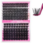 FADLASH Cluster Lashes D Curl Wispy Individual Lashes DIY Eyelash Extension Natural Look Reusable Fluffy Cluster Eyelash Extensions Self Application at Home (100D+200D-0.07D-12-18MIX)