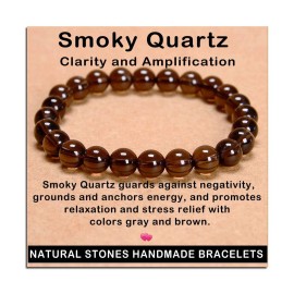 AD Beads Handmade Gemstone Stretch Elastic Bracelet Crystal Healing Reiki Nature\'s Beauty and Spiritual Essence Unisex (8mm, Smoky Quartz (Clarity and Amplification))
