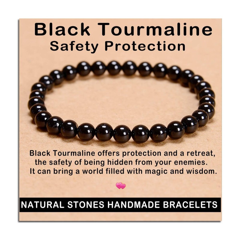 AD Beads Handmade Gemstone Stretch Elastic Bracelet Crystal Healing Reiki Nature\'s Beauty and Spiritual Essence Unisex (6mm, Black Tourmaline (Best protection))