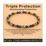 AD Beads Handmade Gemstone Stretch Elastic Bracelet Crystal Healing Reiki Nature\'s Beauty and Spiritual Essence Unisex (4mm, Triple Protection (Strong Protect))