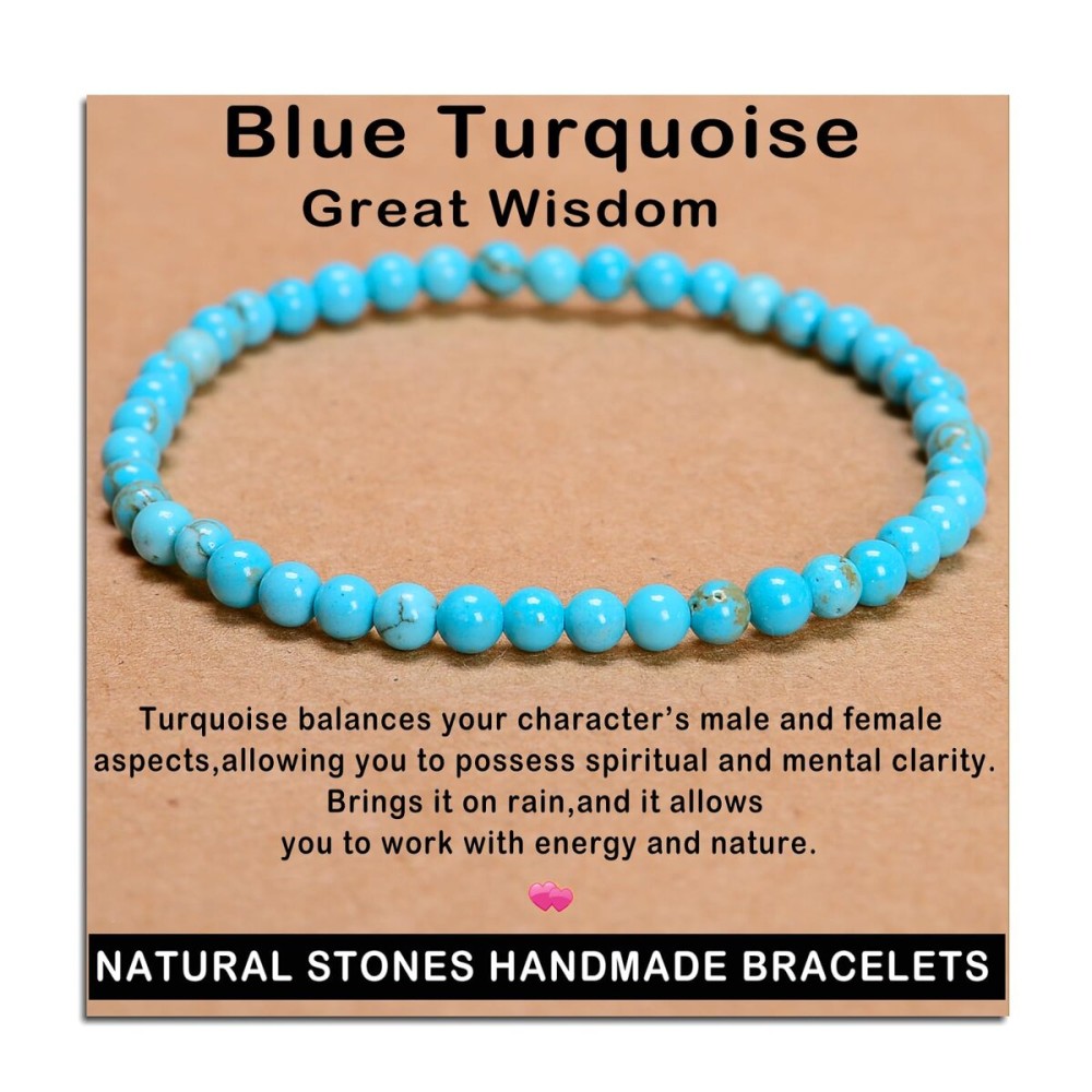 AD Beads Handmade Gemstone Stretch Elastic Bracelet Crystal Healing Reiki Nature\'s Beauty and Spiritual Essence Unisex (4mm, Blue Turquoise (Great Wisdom))