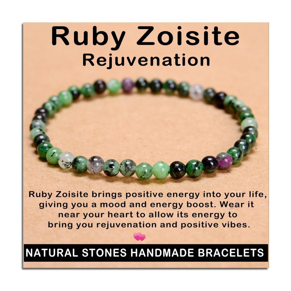 AD Beads Handmade Gemstone Stretch Elastic Bracelet Crystal Healing Reiki Nature\'s Beauty and Spiritual Essence Unisex (4mm, Ruby Zoisite (Rejuvenation))