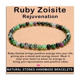 AD Beads Handmade Gemstone Stretch Elastic Bracelet Crystal Healing Reiki Nature\'s Beauty and Spiritual Essence Unisex (4mm, Ruby Zoisite (Rejuvenation))