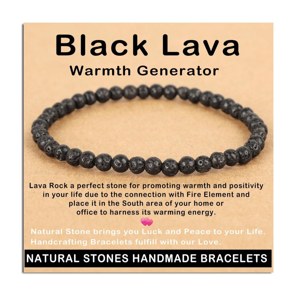 AD Beads Handmade Gemstone Stretch Elastic Bracelet Crystal Healing Reiki Nature\'s Beauty and Spiritual Essence Unisex (4mm, Black Lava (Warmth Generator))