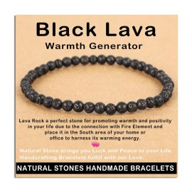 AD Beads Handmade Gemstone Stretch Elastic Bracelet Crystal Healing Reiki Nature\'s Beauty and Spiritual Essence Unisex (4mm, Black Lava (Warmth Generator))