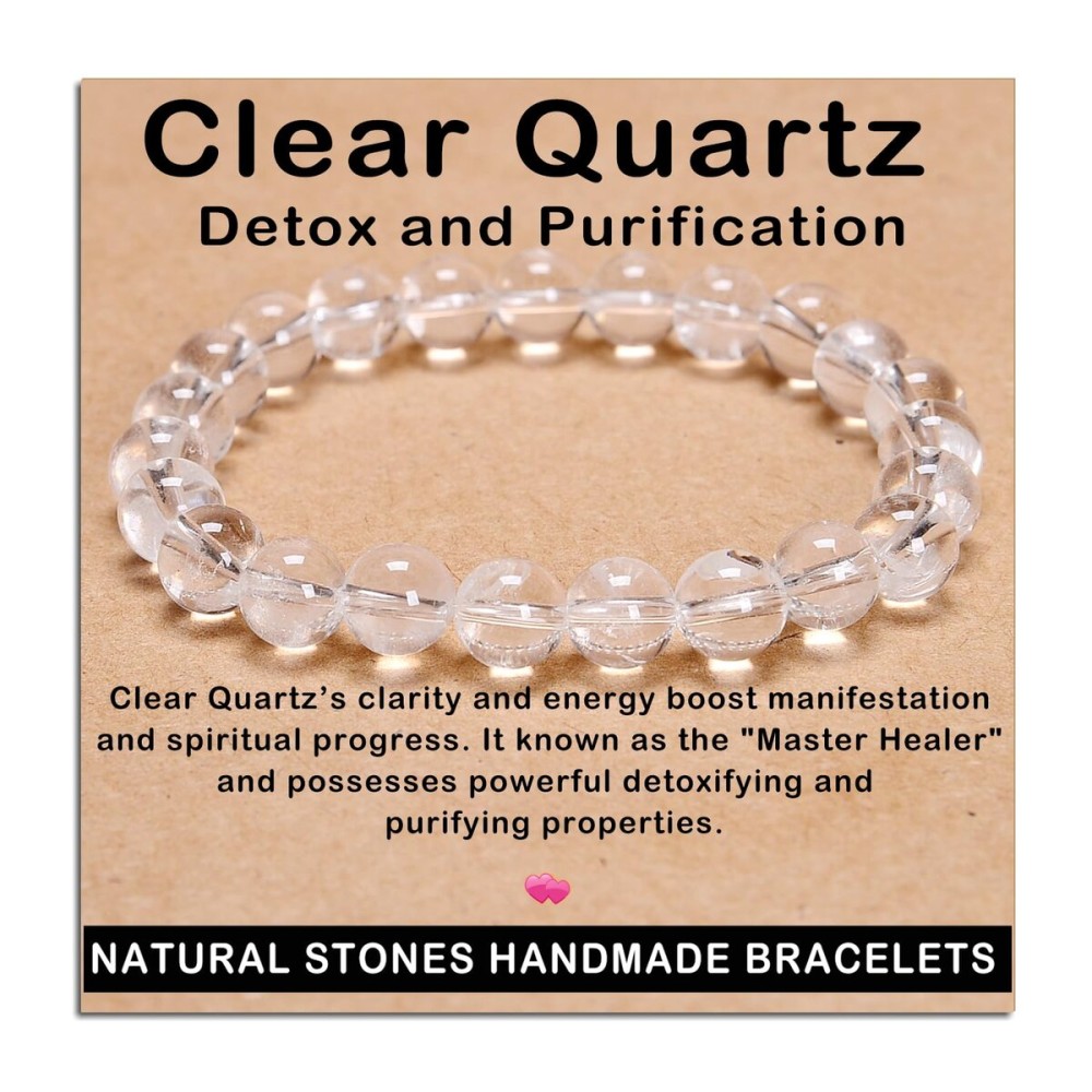 AD Beads Handmade Gemstone Stretch Elastic Bracelet Crystal Healing Reiki Nature\'s Beauty and Spiritual Essence Unisex (8mm, Clear Quartz (Detox and Purification))