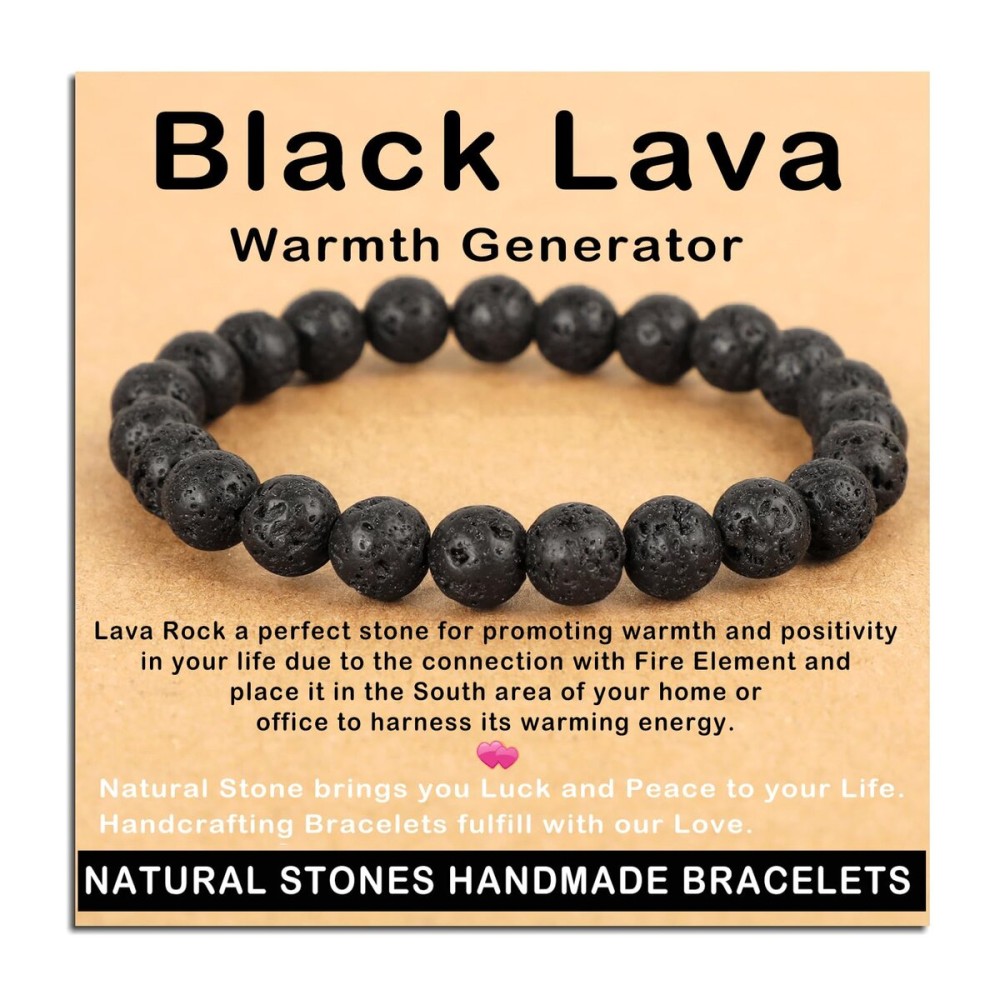 AD Beads Handmade Gemstone Stretch Elastic Bracelet Crystal Healing Reiki Nature\'s Beauty and Spiritual Essence Unisex (8mm, Black Lava (Warmth Generator))