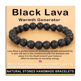 AD Beads Handmade Gemstone Stretch Elastic Bracelet Crystal Healing Reiki Nature\'s Beauty and Spiritual Essence Unisex (8mm, Black Lava (Warmth Generator))