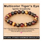 AD Beads Handmade Gemstone Stretch Elastic Bracelet Crystal Healing Reiki Nature\'s Beauty and Spiritual Essence Unisex (8mm, Multicolor Tiger\'s Eye (Ignite Creativity))