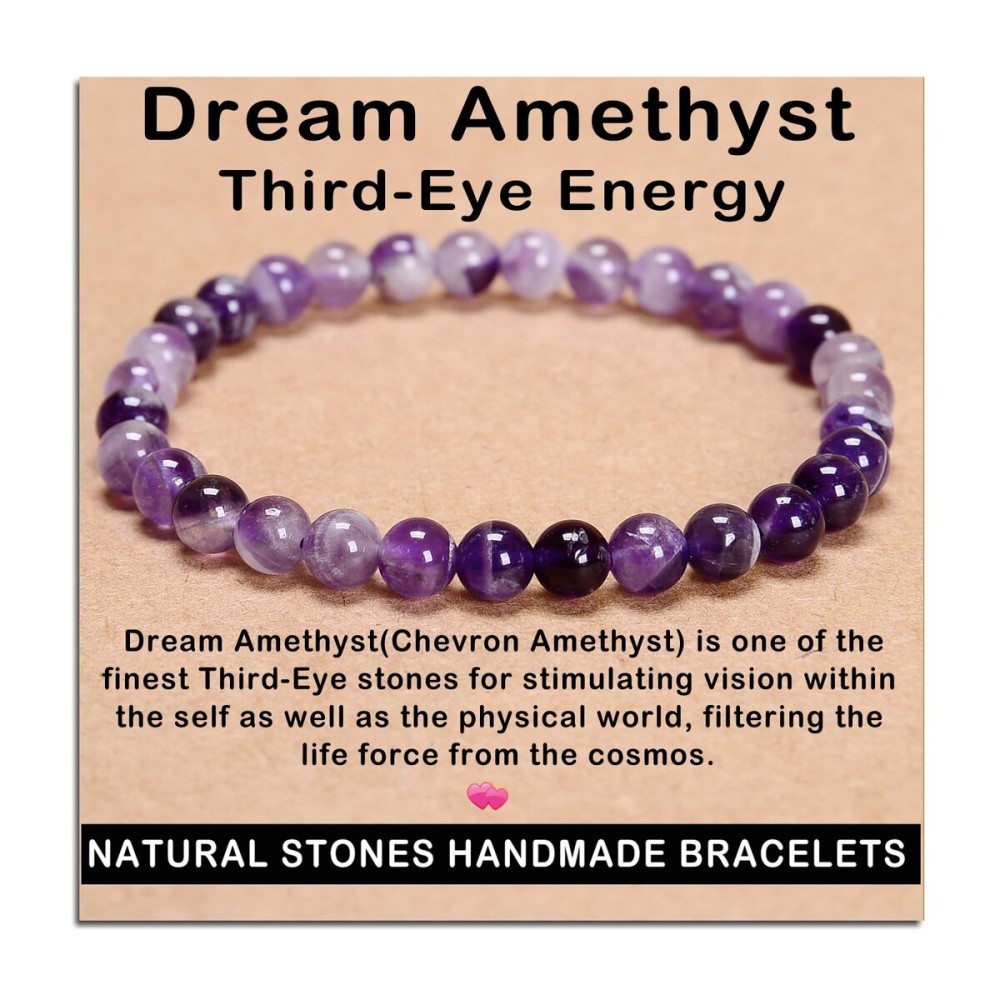 AD Beads Handmade Gemstone Stretch Elastic Bracelet Crystal Reiki Nature\'s Beauty and Spiritual Essence Unisex (6mm, Dream Amethyst (Third-Eye Energy))