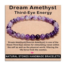 AD Beads Handmade Gemstone Stretch Elastic Bracelet Crystal Reiki Nature\'s Beauty and Spiritual Essence Unisex (6mm, Dream Amethyst (Third-Eye Energy))