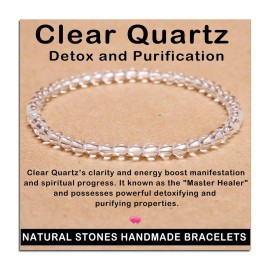 AD Beads Handmade Gemstone Stretch Elastic Bracelet Crystal Healing Reiki Nature\'s Beauty and Spiritual Essence Unisex (4mm, Clear Quartz (Detox and Purification))