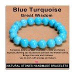 AD Beads Handmade Gemstone Stretch Elastic Bracelet Crystal Healing Reiki Nature\'s Beauty and Spiritual Essence Unisex (10mm, Blue Turquoise (Great Wisdom))