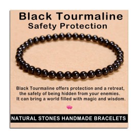 AD Beads Handmade Gemstone Stretch Elastic Bracelet Crystal Healing Reiki Nature\'s Beauty and Spiritual Essence Unisex (4mm, Black Tourmaline (Best protection))