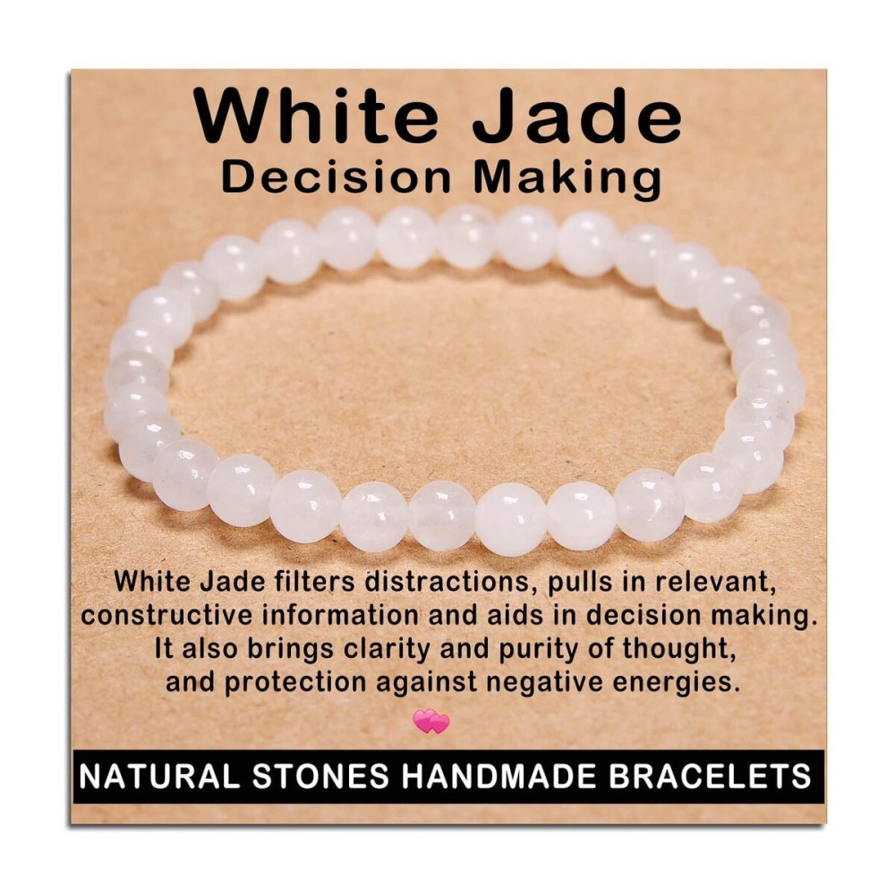 AD Beads Handmade Gemstone Stretch Elastic Bracelet Crystal Healing Reiki Nature\'s Beauty and Spiritual Essence Unisex (6mm, White Jade (Decision Making))