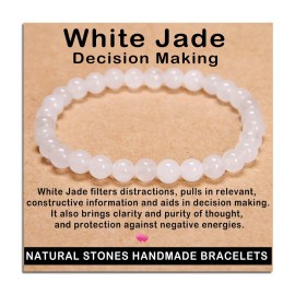 AD Beads Handmade Gemstone Stretch Elastic Bracelet Crystal Healing Reiki Nature\'s Beauty and Spiritual Essence Unisex (6mm, White Jade (Decision Making))