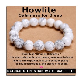AD Beads Handmade Gemstone Stretch Elastic Bracelet Crystal Healing Reiki Nature\'s Beauty and Spiritual Essence Unisex (10mm, Howlite (Calmness for Sleep))