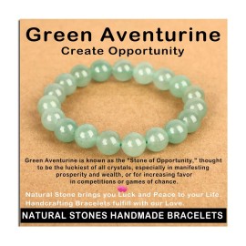 AD Beads Handmade Gemstone Stretch Elastic Bracelet Crystal Healing Reiki Nature\'s Beauty and Spiritual Essence Unisex (10mm, Green Aventurine (Opportunity))