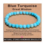 AD Beads Handmade Gemstone Stretch Elastic Bracelet Crystal Healing Reiki Nature\'s Beauty and Spiritual Essence Unisex (6mm, Blue Turquoise (Great Wisdom))