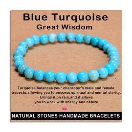 AD Beads Handmade Gemstone Stretch Elastic Bracelet Crystal Healing Reiki Nature\'s Beauty and Spiritual Essence Unisex (6mm, Blue Turquoise (Great Wisdom))