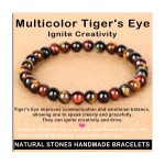 AD Beads Handmade Gemstone Stretch Elastic Bracelet Crystal Healing Reiki Nature\'s Beauty and Spiritual Essence Unisex (6mm, Multicolor Tiger\'s Eye (Ignite Creativity))