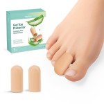 Welnove Gel Toe Cap and Protector - Silicone Toe Covers - Toe Cushions for Pain Relief, Missing or Ingrown Toenails, Corns, Calluses, Blisters (8 Medium, Beige)