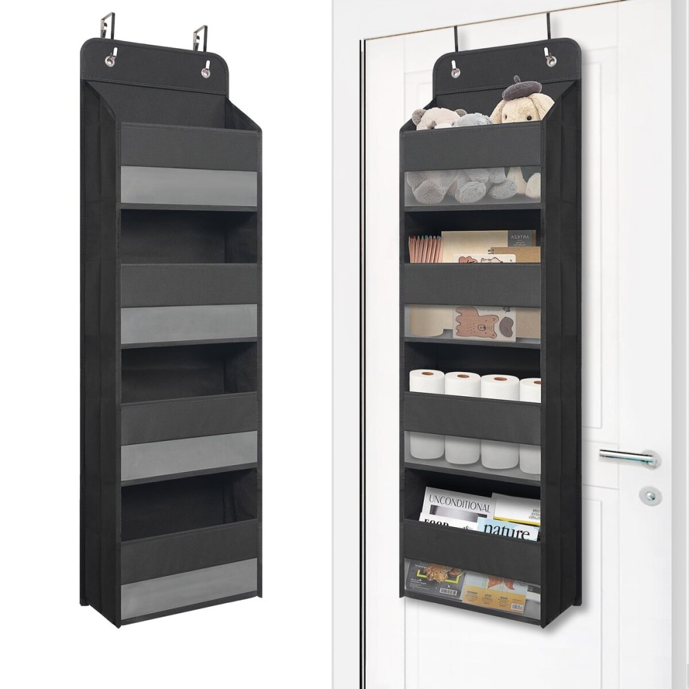 Giraffe Creation Over Door Organizer with 4 Large Capacity Pockets, Heavy Duty Hanging Organizer Storage for Closet Bathroom Nursery Bedroom Dorm, Toys Cosmetics Sundries and Baby Essentials, Black