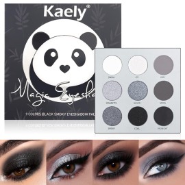 evpct 9 Colors Silver Gray Glitter Eyeshadow Palette, Black Smokey Grey and Silver White Sparkle Glitter Shimmer Shiny Eye Shadow Palette Makeup for older Women, Goth Gothic Highly Pigmented Eyeshadow