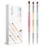 MelodySusie 2-in-1 Nail Art Brushes Set,3pcs Nail Art Design Pen Painting Tools with Flat Brush Oval Brush French Brush Liner Brushes for Home DIY Salon Use