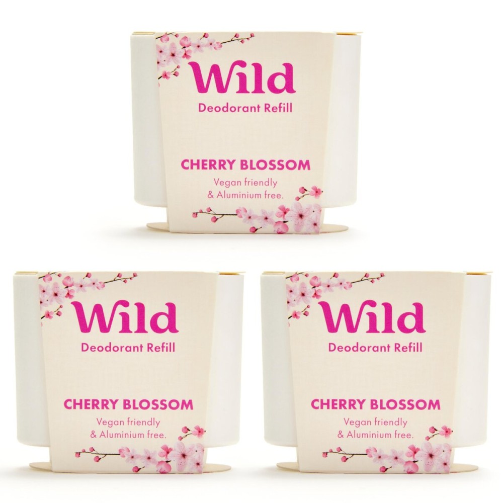 Wild - Cherry Blossom Refill Trio Pack - Refillable Deodorant - Vegan - Aluminium Free - Long Lasting Protection - 3 Pack of 40g Refills