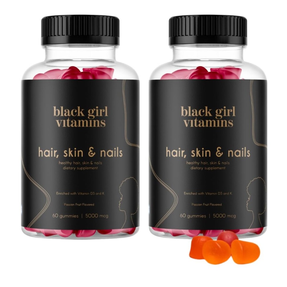 Black Girl Vitamins - Hair, Skin, and Nails Gummies with Biotin (6000 mcg), Zinc, Gelatin Free, Vitamin A, and Vitamin E - Gluten-Free. Made in The USA (Passion Fruit, 120 Count) 60 Day Supply