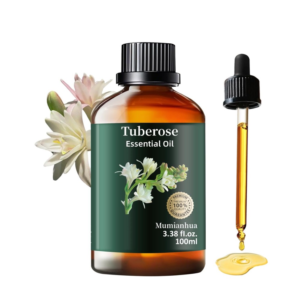 Mumianhua Tuberose Essential Oil 100% Pure Therapeutic Grade Natural Flower Tuberose Oil for Diffuser, Massage, Yoga, Skin,Hair, DIY Perfumes & Fragrance Candle Making Scents 3.38 Fl Oz