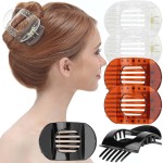 RC ROCHE 6 Pcs Flat Claw Hair Clips for Women Thick Hair French Round Duckbill Square Secure Strong Hold Grip Clamps Barrettes Curved No Slip No Crease Styling Cute, Medium Black, Brown & Transparent