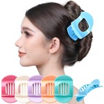RC ROCHE 6 Pcs Flat Claw Hair Clips for Women Thick Hair French Round Duckbill Square Secure Strong Hold Grip Clamps Barrettes Curved No Slip No Crease Plastic Styling Cute, Medium Pastel