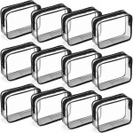 Weewooday 12 Pieces Clear Makeup Bags Cosmetic Storage Bags PVC Zipper Pouches Travel Waterproof Makeup Plastic Case for Women Organizing Toiletries Traveling Bathroom(Medium,Dark Black)