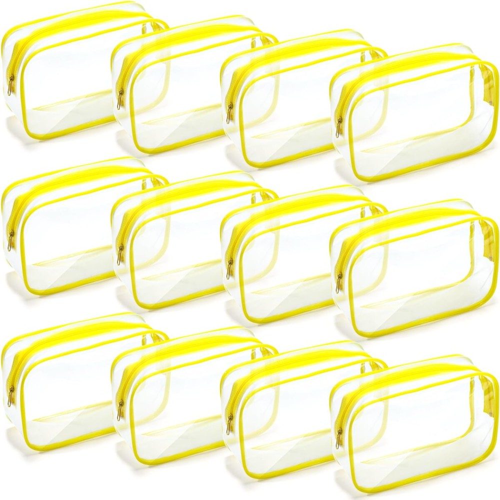 Weewooday 12 Pieces Clear Makeup Bags Cosmetic Storage Bags PVC Zipper Pouches Travel Waterproof Makeup Plastic Case for Women Organizing Toiletries Traveling Bathroom(Large,Yellow)