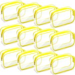 Weewooday 12 Pieces Clear Makeup Bags Cosmetic Storage Bags PVC Zipper Pouches Travel Waterproof Makeup Plastic Case for Women Organizing Toiletries Traveling Bathroom(Large,Yellow)