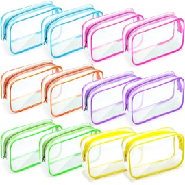 Weewooday 12 Pieces Clear Makeup Bags Cosmetic Storage Bags PVC Zipper Pouches Travel Waterproof Makeup Plastic Case for Women Organizing Toiletries Traveling Bathroom(Medium,Bright Color)