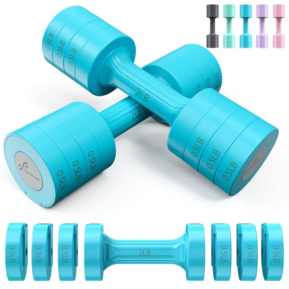 Sportneer - Adjustable Hand Weights Set - 5 lbs dumbbells, 2 pieces each 2 lbs, 3 lbs, 4 lbs, 5 lbs, free weights, quick adjustable dumbbell set for women and