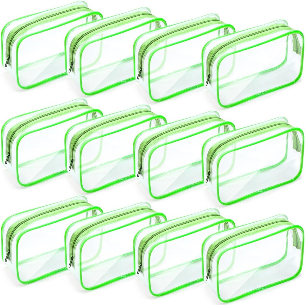 Weewooday 12 Pieces Clear Makeup Bags Cosmetic Storage Bags PVC Zipper Pouches Travel Waterproof Makeup Plastic Case for Women Organizing Toiletries Traveling Bathroom(Large,Green)